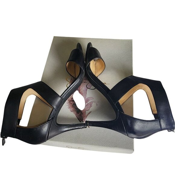 Jessica Simpson Genuine Leather Open-Toe Heels With Ankle Straps Black Size 8.5M - Picture 12 of 16